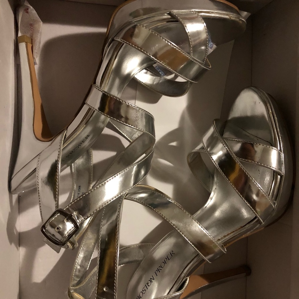 Boston Proper Silver Strappy Heels USED Size 8